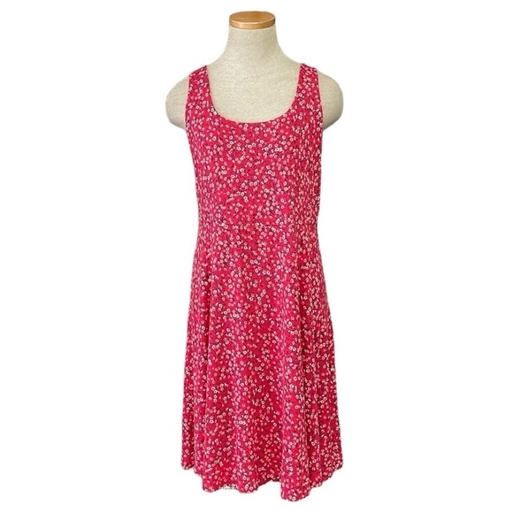 Old Navy Dress Women's L Large Red Floral Sleeveless Square Neck A-Line Midi - Picture 1 of 16